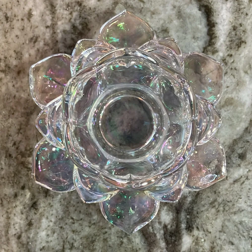 Iridescent Lotus Candle Holders Glass Set Of 2